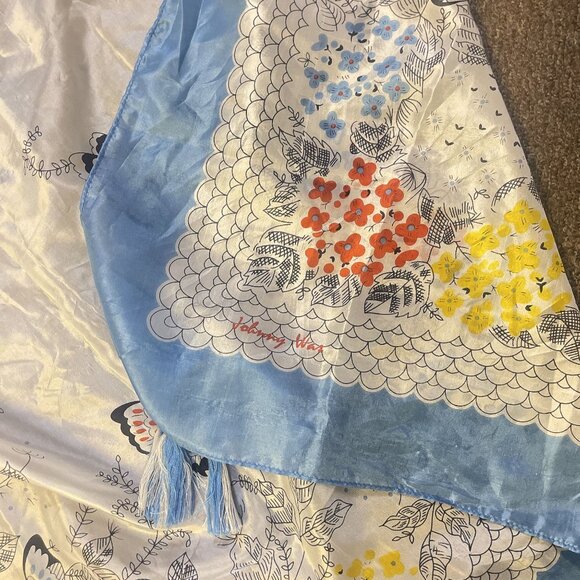 Johnny Was Floral Butterfly Silk Scarf With Tassels Square - Picture 4 of 9